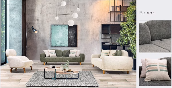 Bohem Green – Ecru Sofa Set