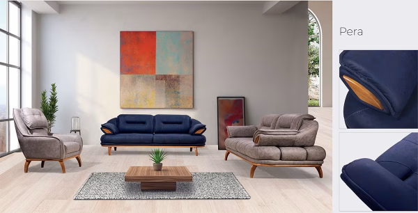 Pera Anthracite – Navy Blue Sofa Set