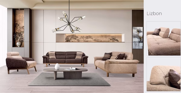 Lisbon Cream – Dark Brown Sofa Set